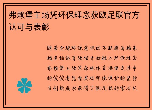 弗赖堡主场凭环保理念获欧足联官方认可与表彰